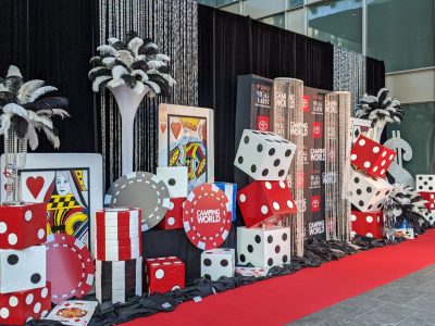 red carpet dice chips cards feathers crystals