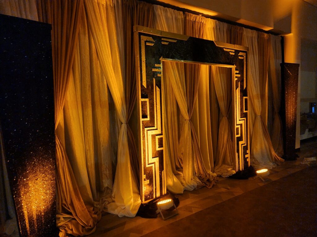 Gatsby arch photo op with drape design